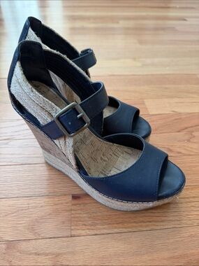 Mia Shoes Black Espadrille Wedge Sandals with Buckle